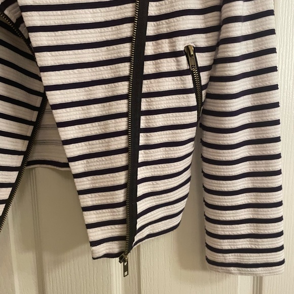 Sanctuary Prep Moto Jacket in Navy Stripe with Front Zip and Pockets - Picture 11 of 12